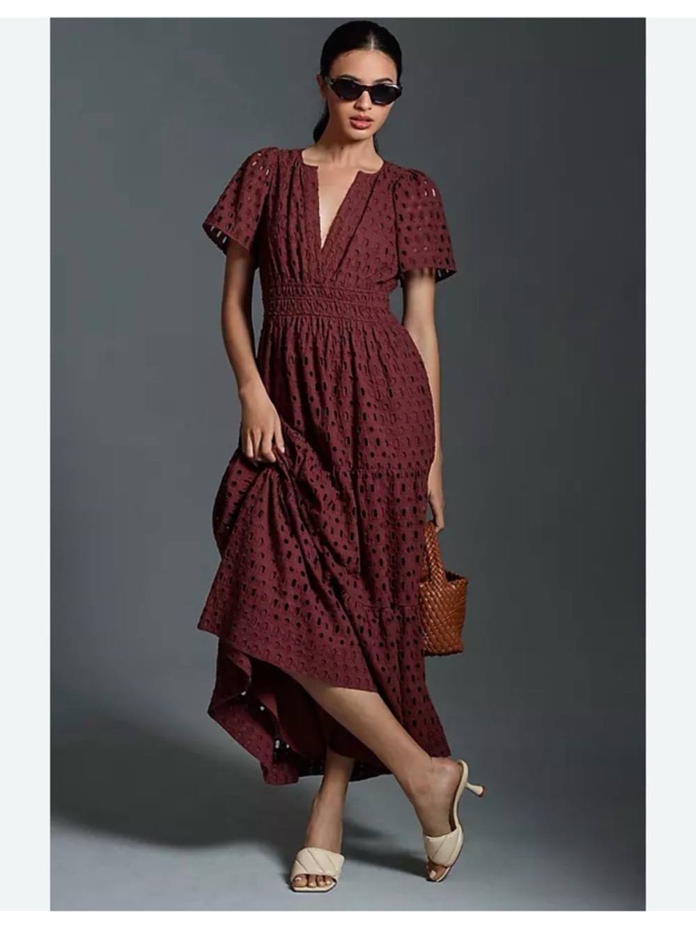 Anthropologie Burgundy Eyelet Somerset Maxi Dress